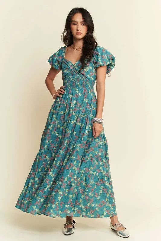 Davi & Dani Lightweight Sweetheart Neck Textured Tiered Maxi Dress - Brittney MADE