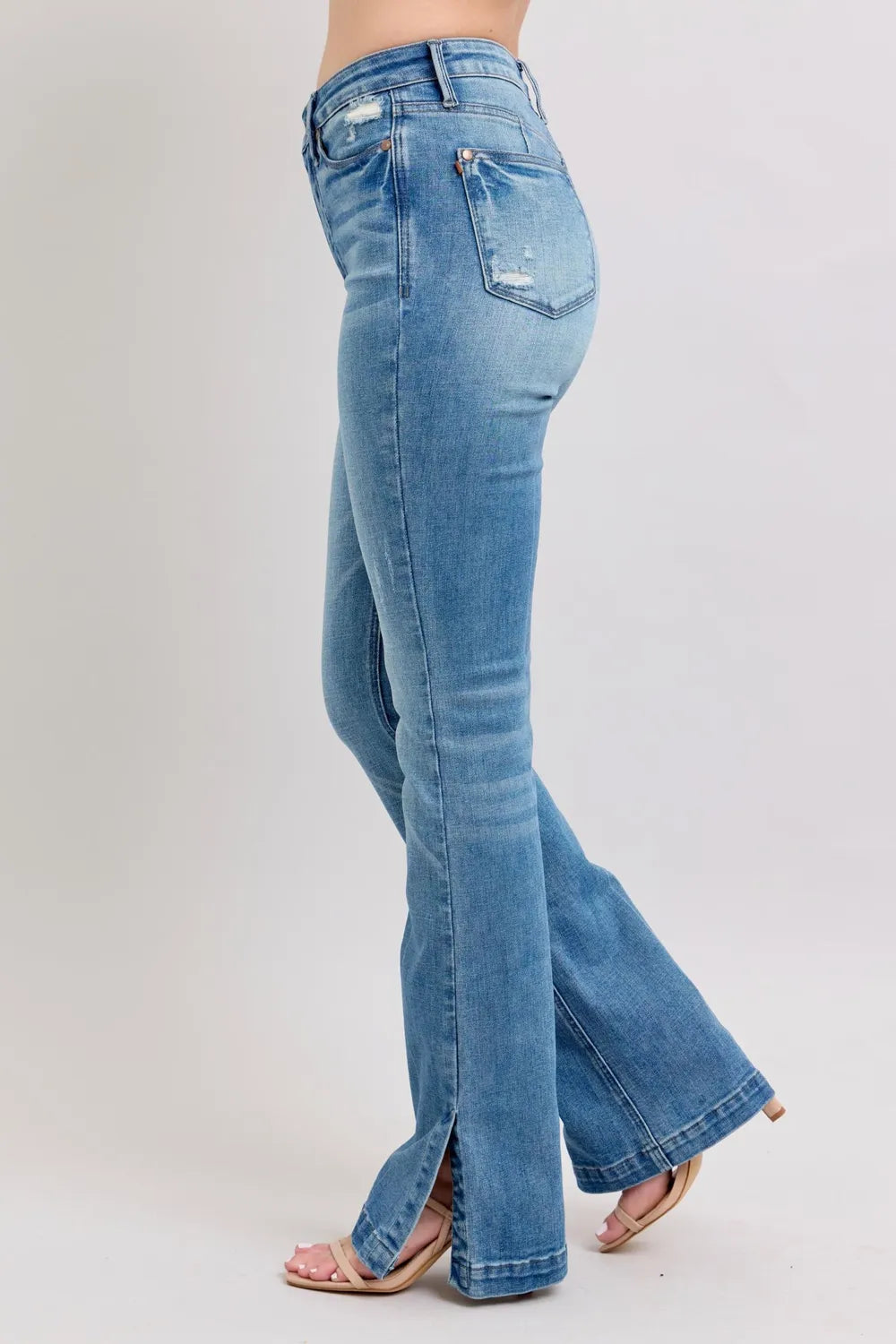Judy Blue HW Tummy Control Vintage Wash Side Slit Slim Boot Jeans - Brittney MADE