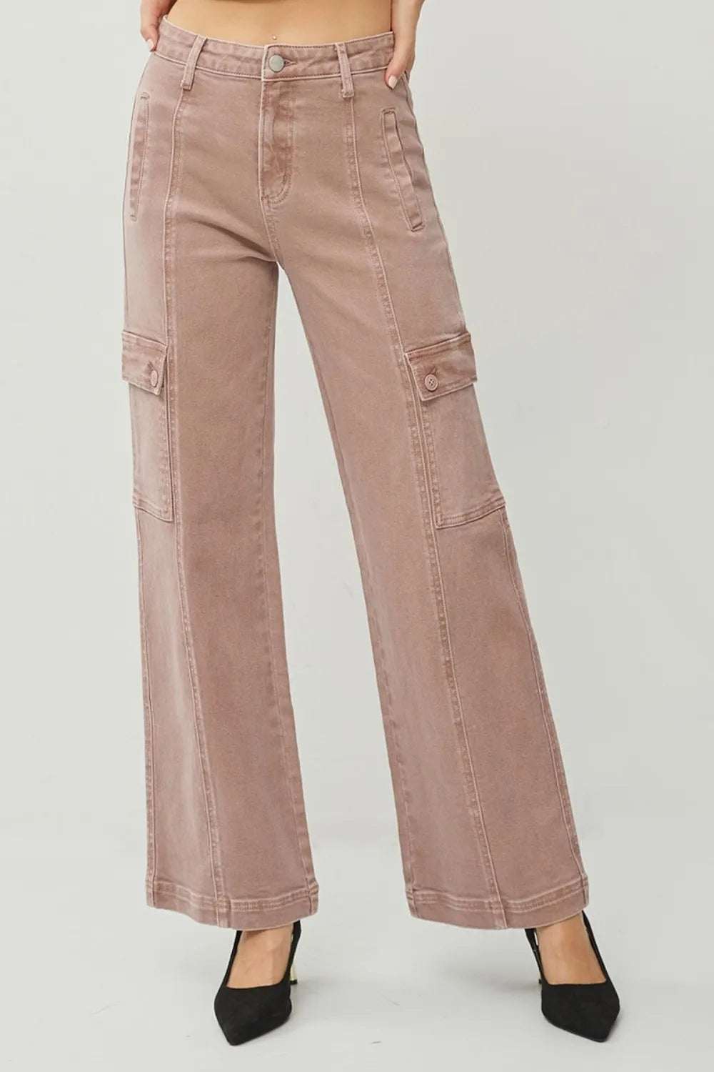 RISEN Full Size High Rise Wide Leg Cargo Jeans - Brittney MADE