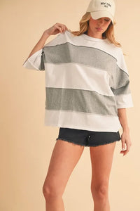 Aemi+Co Color Block Round Neck Short Sleeve T-Shirt - Brittney MADE