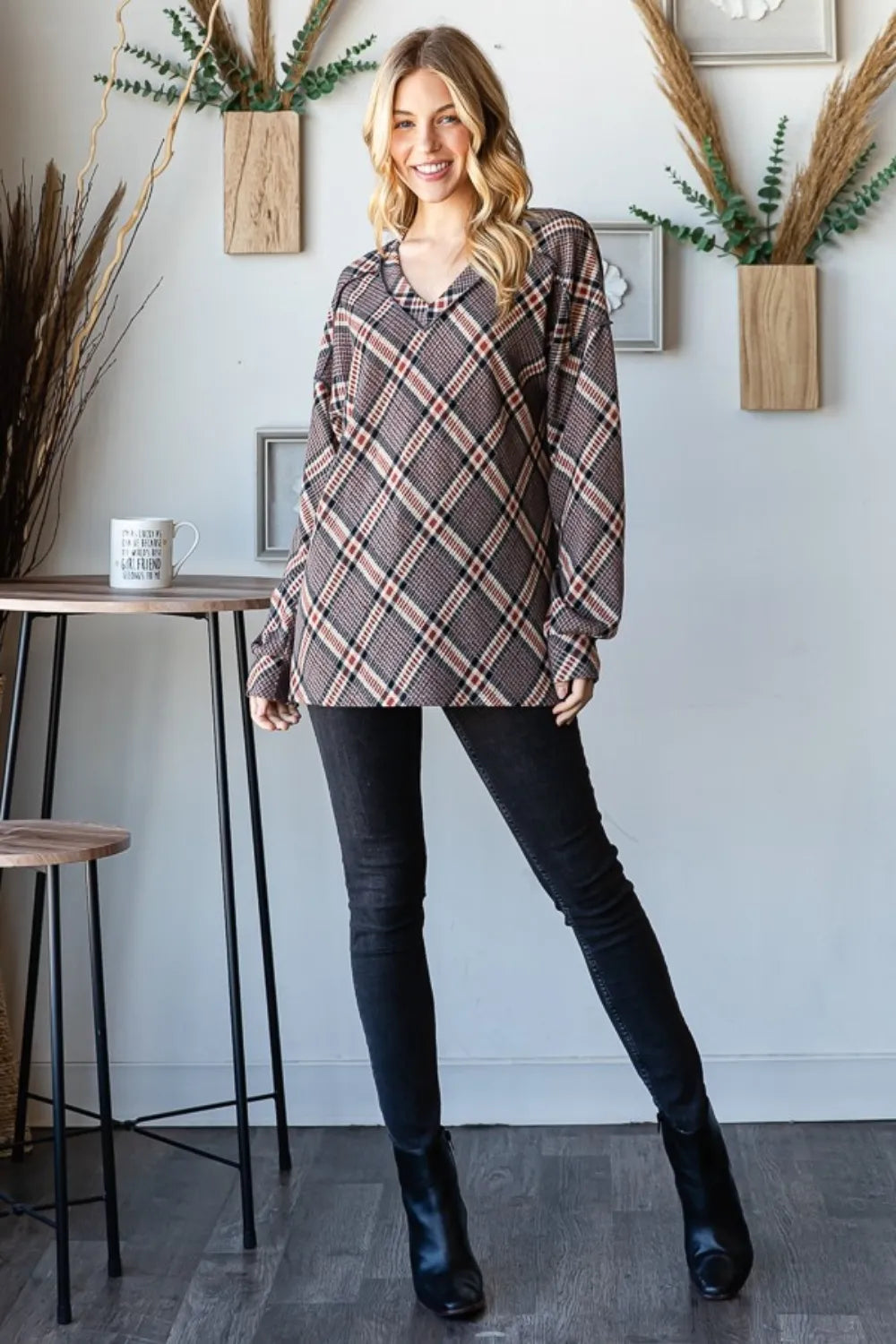 Heimish Plaid Exposed Seam V-Neck T-Shirt - Brittney MADE