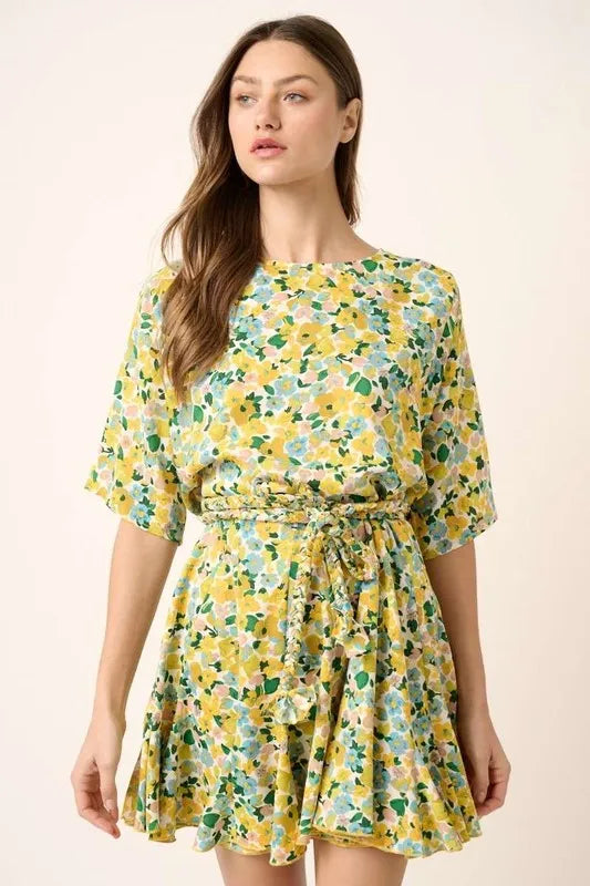 Mittoshop Floral Tie Waist Half Sleeve Mini Dress - Brittney MADE