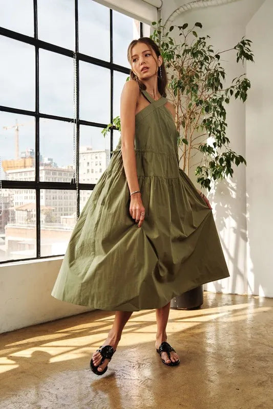 ADORA Crisscross Wide Strap Drawstring Detail Midi Dress - Brittney MADE