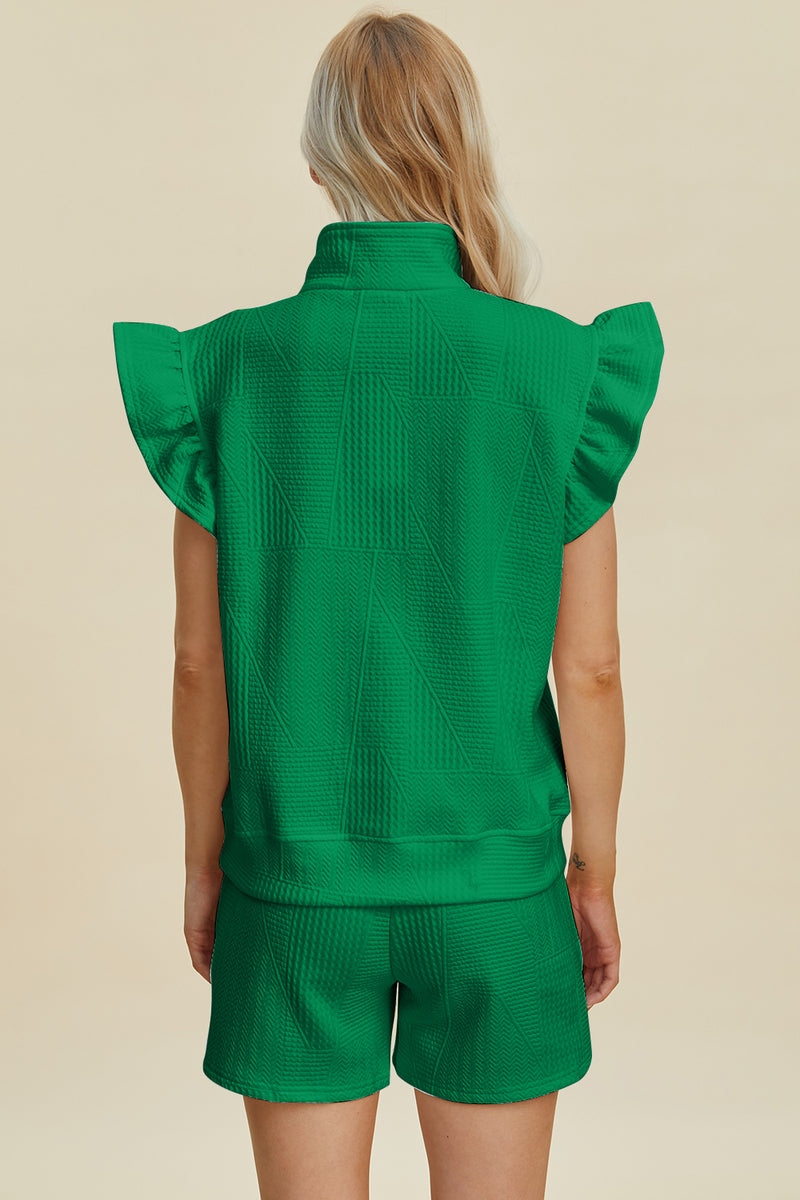 Double Take Full Size Texture Flounce Sleeve Top and Shorts Set - Brittney MADE