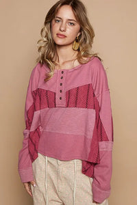 POL Half Button Color Block Drop Shoulder Knit Top - Brittney MADE