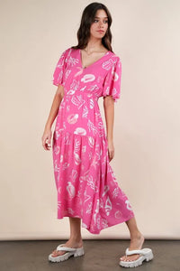VERY J Printed V-Neck Resort Midi Dress - Brittney MADE