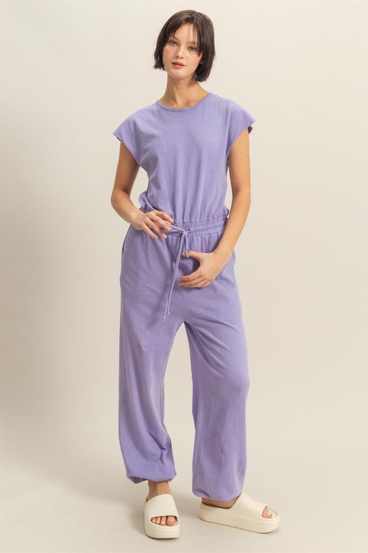 HYFVE Back Keyhole Round Neck Cap Sleeve Drawstring Jumpsuit - Brittney MADE