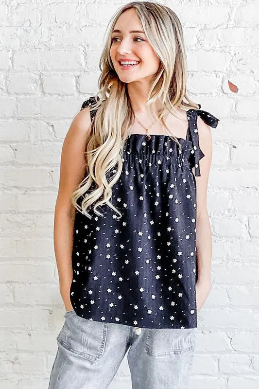 And The Why Daisy Polka Dot Print Ruffle Tank Top - Brittney MADE