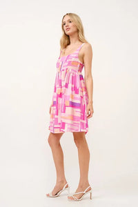 And The Why Geo Printed Square Neck Babydoll Mini Dress - Brittney MADE