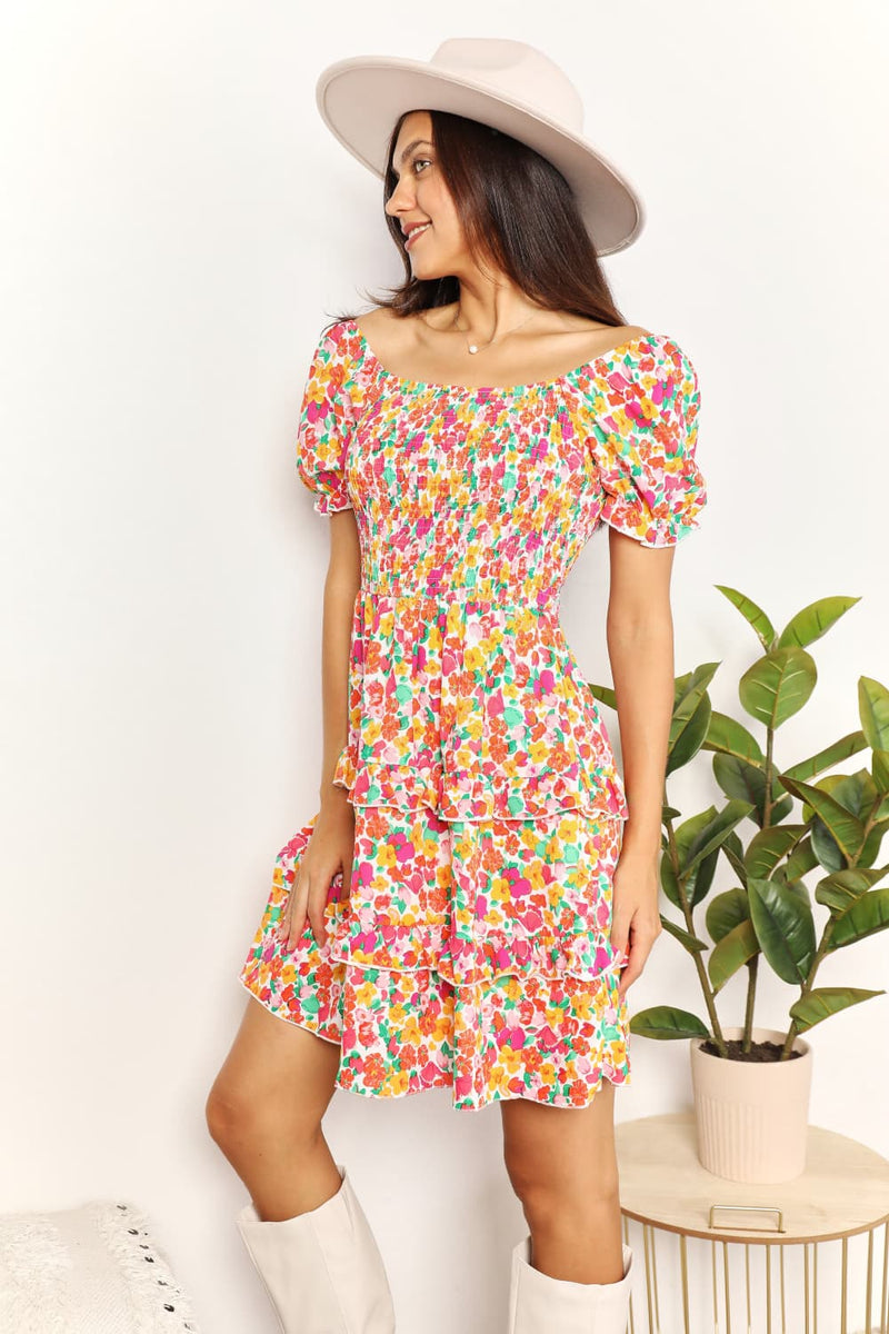 Devine Smocked Sweetheart Neck Flounce Sleeve Mini Dress - Brittney MADE
