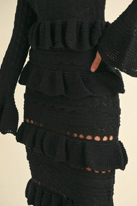 MABLE Long Sleeve Tiered Ruffle Knit Midi Dress - Brittney MADE