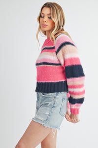 Aemi + Co Striped Ribbed Neckline Raglan Sleeve Sweater - Brittney MADE