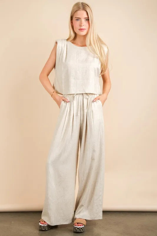 VERY J Solid Woven Top & Pants Set - Brittney MADE