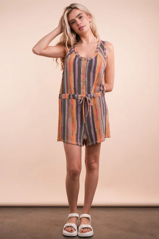 VERY J Crochet Multi Color Striped Casual Summer Romper - Brittney MADE