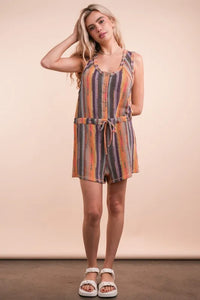 VERY J Crochet Multi Color Striped Casual Summer Romper - Brittney MADE