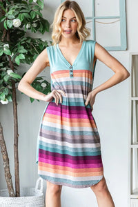 Heimish Full Size Striped Sleeveless V Neck Dress - Brittney MADE