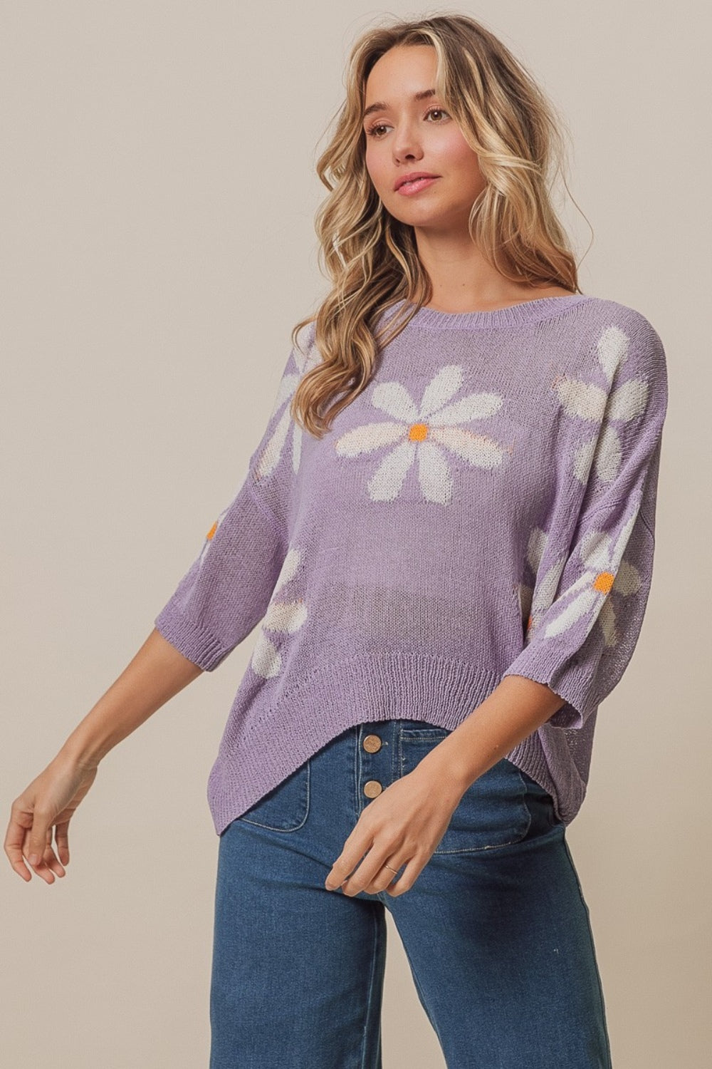 BiBi Floral Pattern Slit Sweater - Brittney MADE