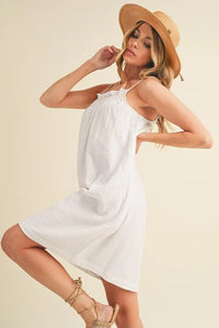 Aemi + Co Embroidered Trim Gauze Square Neck Mini Cami Dress - Brittney MADE