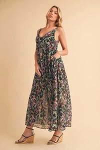 Aemi + Co Printed V-Neck Frill Tiered Cami Dress - Brittney MADE