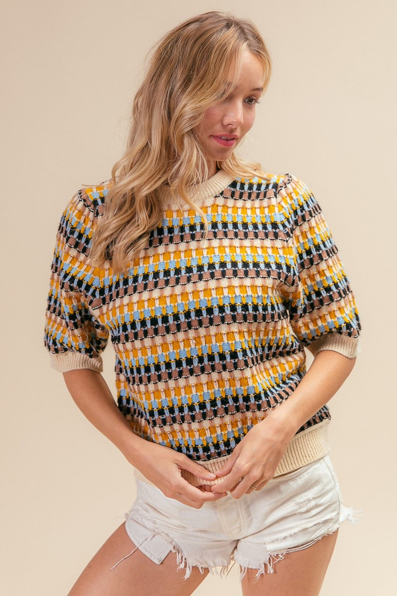 BiBi Multi Color Half Sleeve Sweater - Brittney MADE