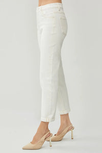 RISEN Full Size High Waist Rolled Hem Straight Jeans - Brittney MADE