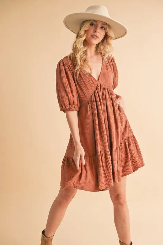 Aemi+Co Tied Back Ruffled Short Sleeve Mini Dress - Brittney MADE