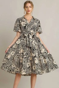 Umgee Full Size Mixed Print A-Line Tiered Midi Dress Plus Size - Brittney MADE