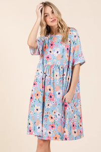 BOMBOM Floral Shirred Dress with Pockets - Brittney MADE