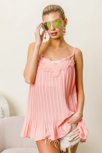 BiBi Front Lace Detailed Pleated Chiffon Cami - Brittney MADE