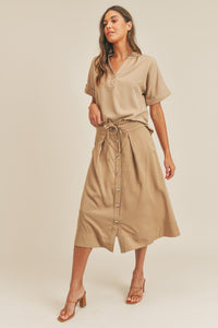 MABLE Short Sleeve Top and Button Down Midi Skirt Set - Brittney MADE