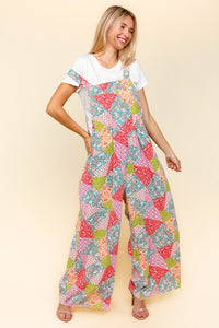 Haptics Full Size Printed Wide Leg Overalls with Side Pockets - Brittney MADE
