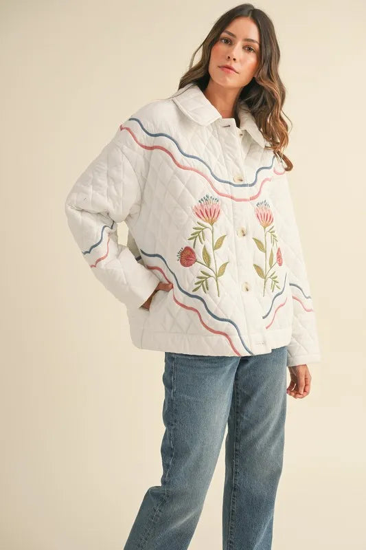 MABLE Floral Multi Color Embroidered Quilted Jacket - Brittney MADE