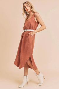 Aemi + Co Round Neck Midi Tank Dress with Pockets - Brittney MADE