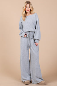 Ces Femme Boat Neck Long Sleeve Drawstring Jumpsuit - Brittney MADE