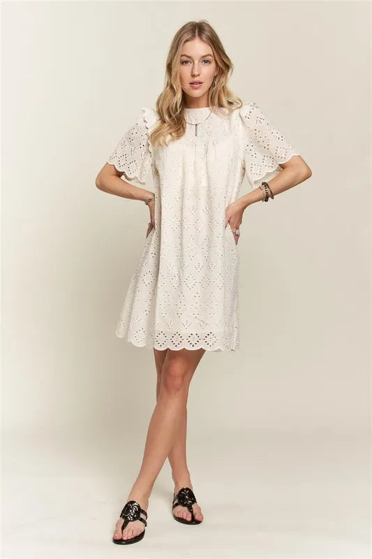 ADORA Ruffled Eyelet Round Neck Dress - Brittney MADE