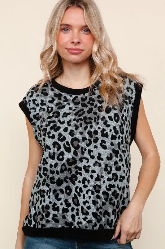 Haptics Leopard Print Dolman Cap Sleeve Knit Top - Brittney MADE