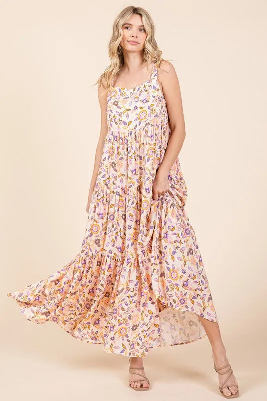 Mittoshop Flower Print Tiered Sleeveless Empire Maxi Dress - Brittney MADE