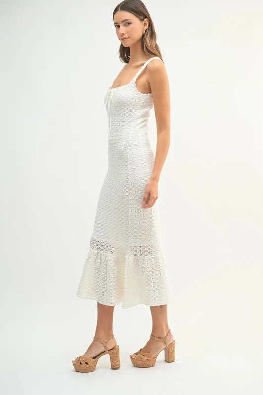 MABLE Ruffled Hem Sleeveless Crochet Knit Midi Dress - Brittney MADE