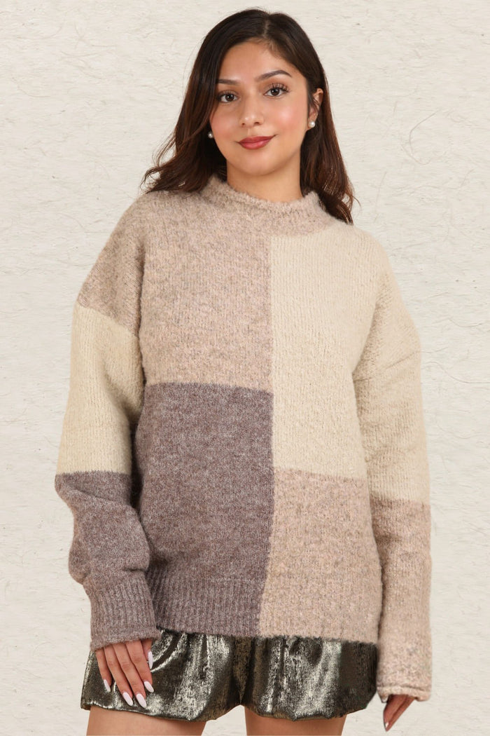 VERY J Color Block Mock Neck Drop Shoulder Sweater - Brittney MADE