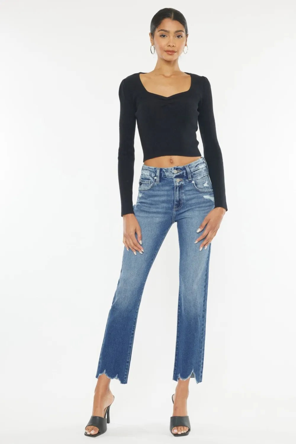 Kancan High Rise Wide Waistband Slim Straight Jeans - Brittney MADE