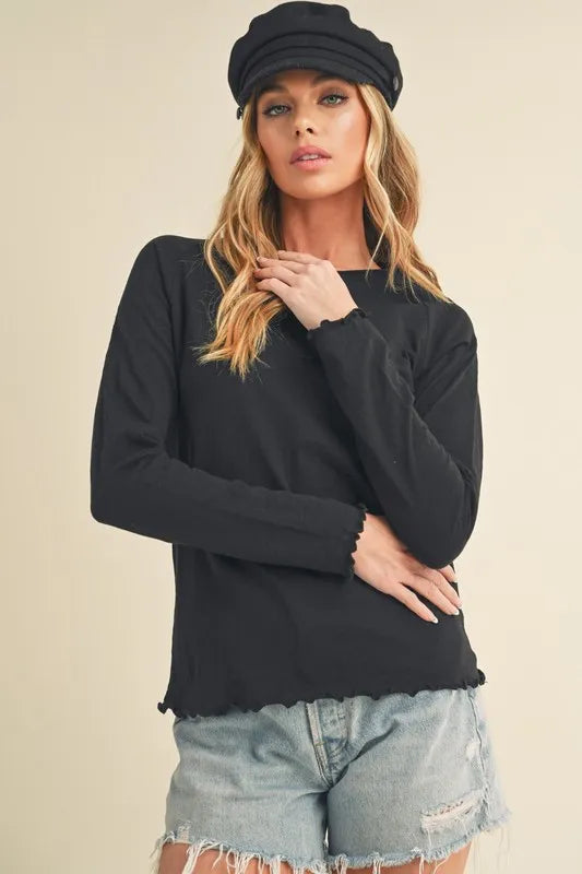 Aemi + Co Lettuce Hemline Round Neck Raglan Sleeve T-Shirt - Brittney MADE
