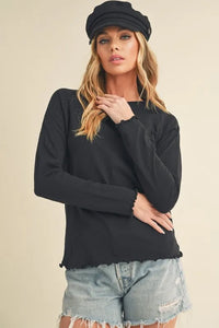 Aemi + Co Lettuce Hemline Round Neck Raglan Sleeve T-Shirt - Brittney MADE
