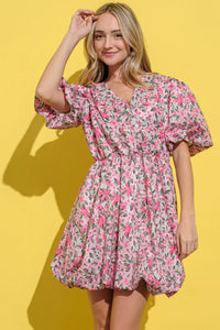 And The Why Full Size Floral Surplice Puff Sleeve Dress - Brittney MADE