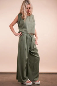 VERY J Solid Woven Top & Pants Set - Brittney MADE