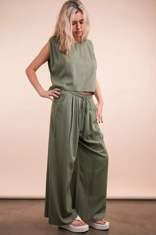 VERY J Solid Woven Top & Pants Set - Brittney MADE