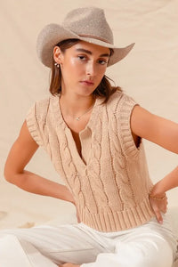 SO ME Notched Neck Cable Knit Sweater Vest - Brittney MADE