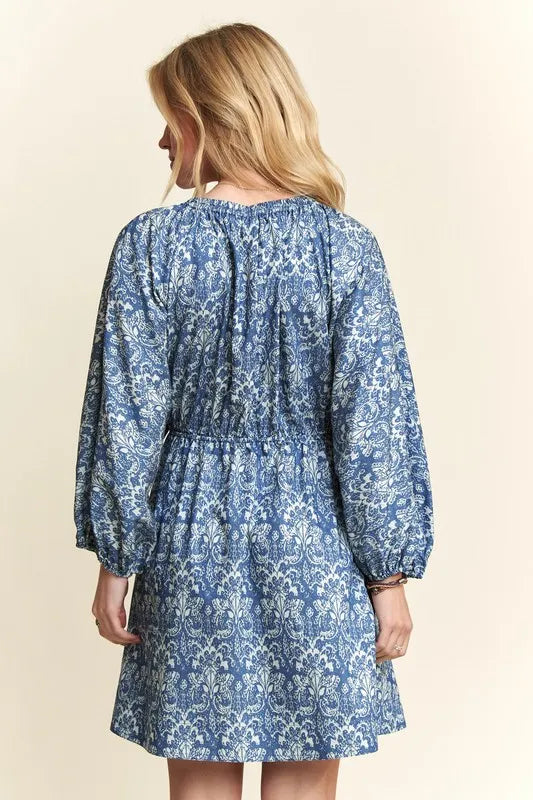 ADORA Printed V-Neck Batwing Sleeve Mini Dress - Brittney MADE