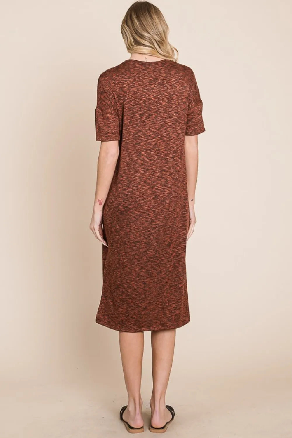 BOMBOM Round Neck Side Slit Midi Dress - Brittney MADE