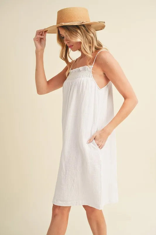 Aemi + Co Embroidered Trim Gauze Square Neck Mini Cami Dress - Brittney MADE