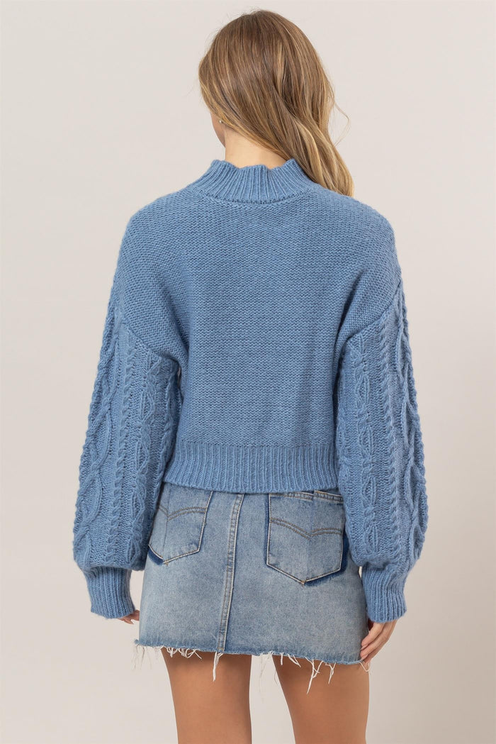 HYFVE Cable-Knit Mock Neck Dropped Shoulder Sweater - Brittney MADE